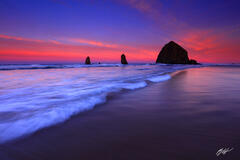 B119 Sunrise and Surf, Haystack rock, Cannon Beach, Oregon print