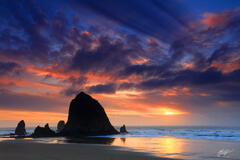 B140 Sunset Haystack Rock, Cannon Beach, Oregon print
