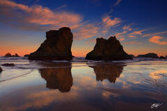 B192 Sunrise and Sea Stacks, Face Rock Beach, Bandon, Oregon print