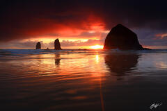 B199 Sunset with Haystack Rock and the Needles, Cannon Beach, Oregon print