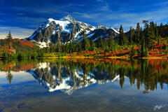 F100 Fall Color and Mt Shuksan, Picture Lake, Washington print