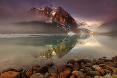 M293 Foggy Morning Reflection in Lake Louise, Canada print