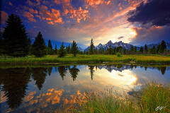 M332 Sunset Grand Tetons, Reflected in Beaver Ponds, Wyoming  print