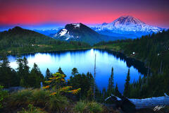 M404 Sunset Alpenglow Mt Rainier and Summit Lake, Washington print
