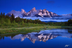 M442 Blue Hour Grand Teton Reflected in Beaver Ponds, Wyoming print