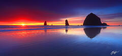 Pano103 Sunset Haystack Rock, Cannon Beach, Oregon print
