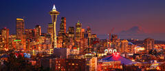 Pano106 Seattle Skyline at Night, Washington print