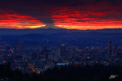 U034 Sunrise over Portland and Mt Hood, Oregon print