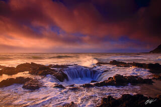 B129 Sunset Thor's Well, Cape Perpetua, Oregon Coast