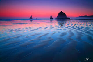 B137 Sunrise and Sand, Haystack Rock, Cannon Beach, Oregon