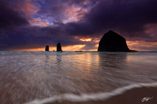B197 Sunset Haystack Rock and Surf, Cannon Beach, Oregon