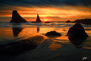 B231 sunset and Sea Stacks, Face Rock Beach, Bandon, Oregon