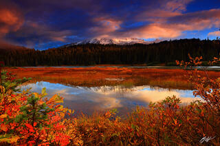 F099 Fall Mt Rainier Reflected in Reflection Lakes, Washington