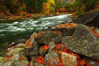 F148 Fall Color and Red Bridge and Wenatchee River, Washington