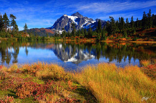 F225 Mt Shuksan Reflected in Picture Lake, Heather Meadows, Washington 