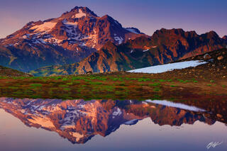 M244 Sunset Glacier Peak Reflected in a Tarn, Washington 