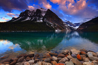 M296 Sunset Fairview Mountain Reflected in Lake Louise, Canada