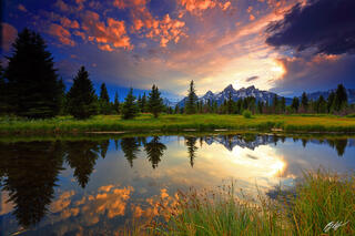 M332 Sunset Grand Tetons, Reflected in Beaver Ponds, Wyoming 