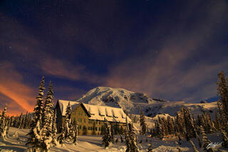 W116 Stars and the Paradise Lodge with Mt Rainier, Washington