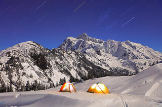 W149 Star Trails and Winter Camp with Mt Shuksan, Washington