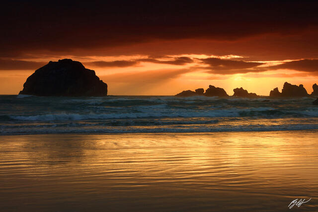 B230 Sunset Face Rock, Face Rock Beach, Bandon, Oregon print