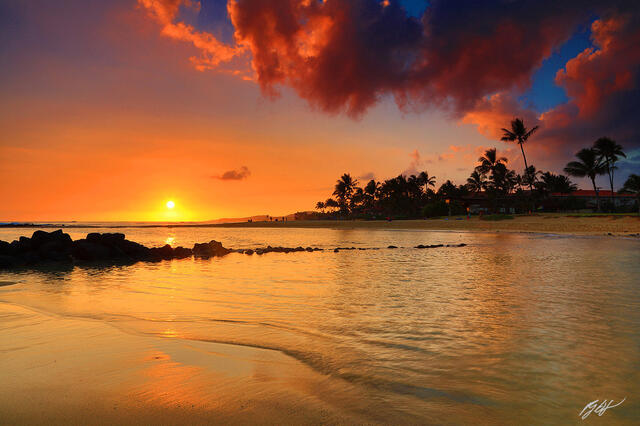 H005 Sunset from Poipu Beach, Kauai, Hawaii print