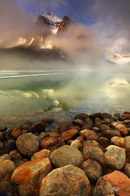 M294 Foggy Morning Reflection in Lake Louise, Canada print