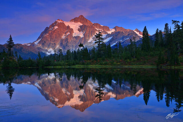 M382 Blue Hour Mt Shuksan Reflected in Picture Lake, Washington print