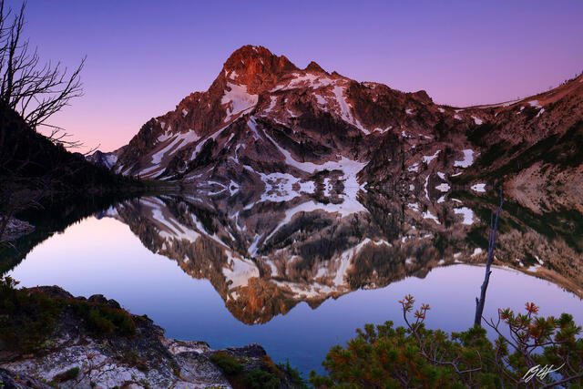 M489 Sunrise Mt Regan Reflected in Sawtooth Lake, Idaho print