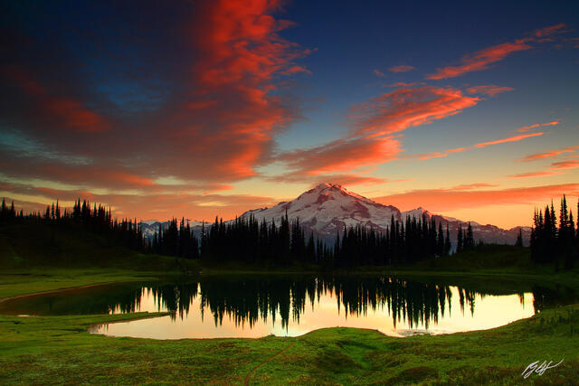 P105 Sunset Glacier Peak and Image Lake, Washington print