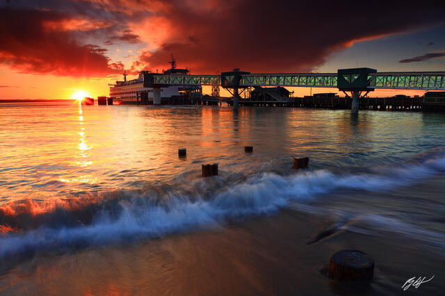 U016 Sunset Edmonds Ferry at Dock, Washington print