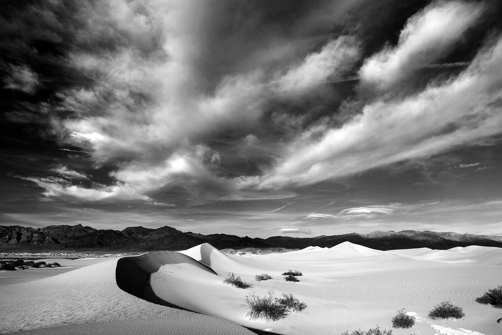 Cool Clouds and the Mesquite Sand Dunes in Death Valley National Park in California