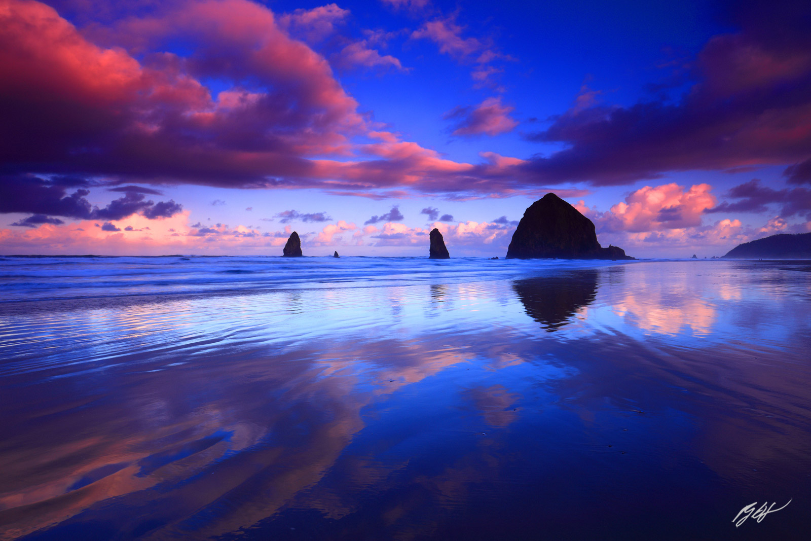 Sunrise Haystack Rock and the Needles from Cannon Beach Oregon