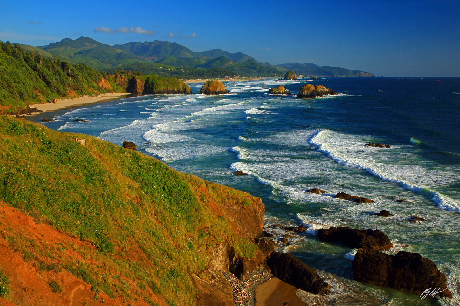 View Down the Oregon Coast in Morning Light from Ecola State Park in Cannon Beach Oregon