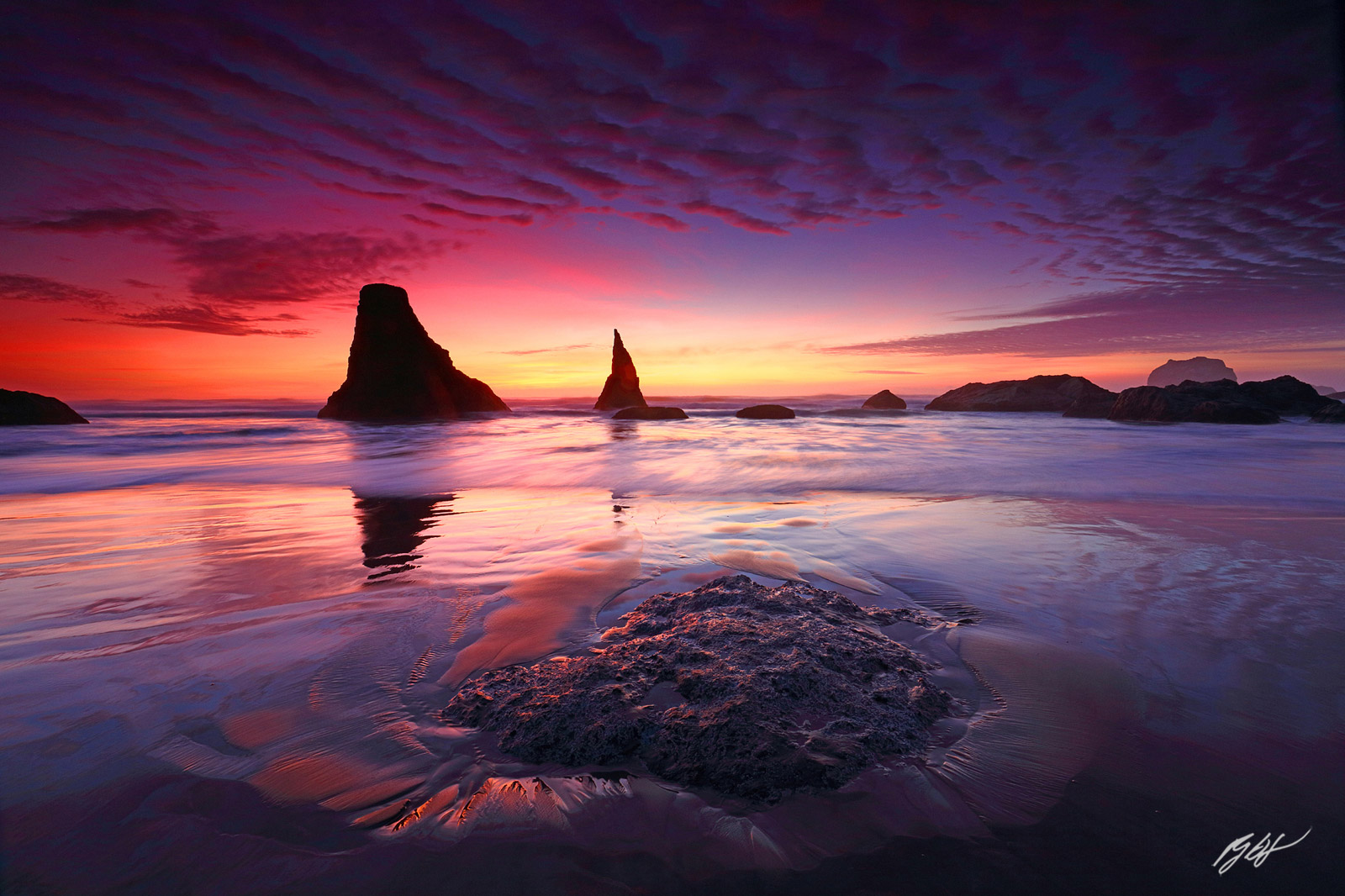Sunset and the Wizards Hat from Face Rock Beach in Bandon Oregon