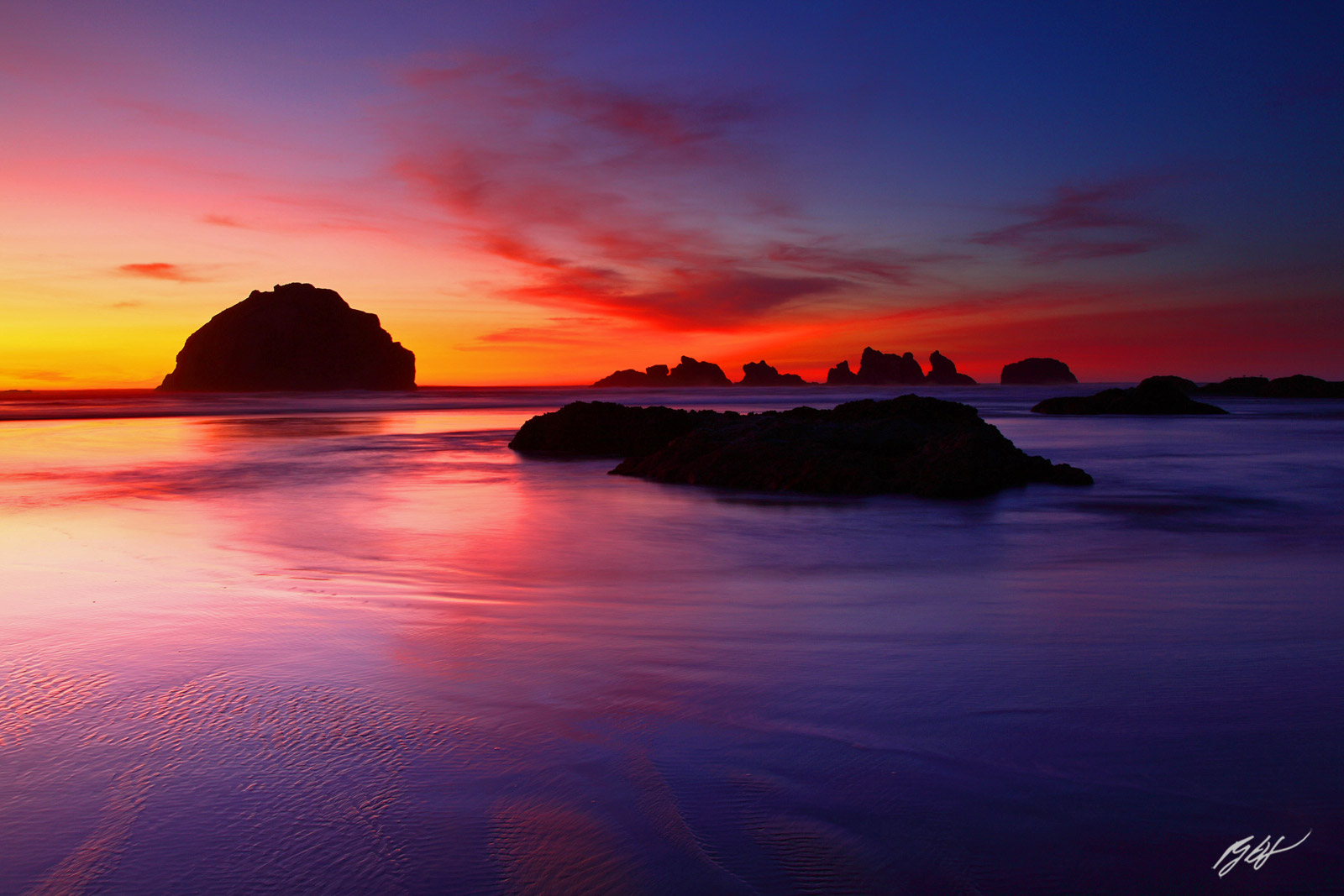 Sunset with Face Rock on Face Rock Beach in Bandon on the Southern Oregon Coast