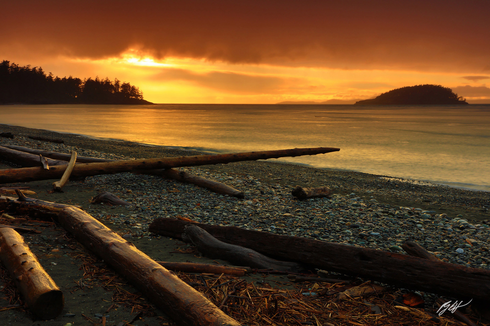 Sunset from North Beach in Deception Pass State Park on Whidbey Island in Washington State