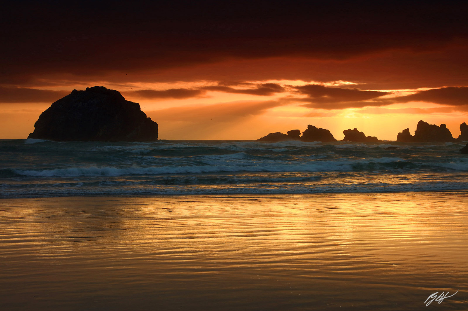 Sunset Rays with Face Rock on Face Rock Beach in Bandon on the Southern Oregon Coast