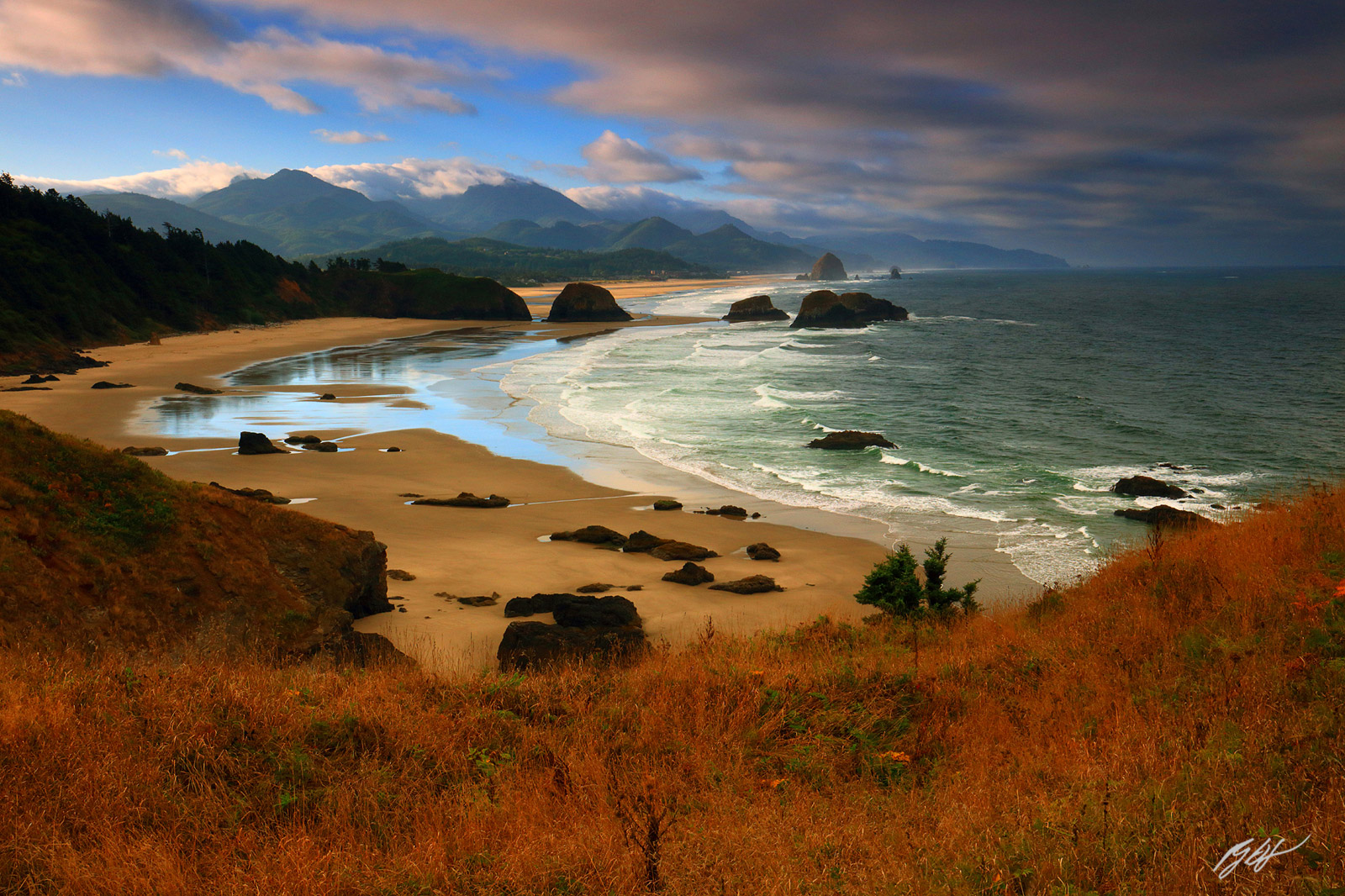 View Down the Oregon Coast in Morning Light from Ecola State Park in Cannon beach on the Oregon Coast