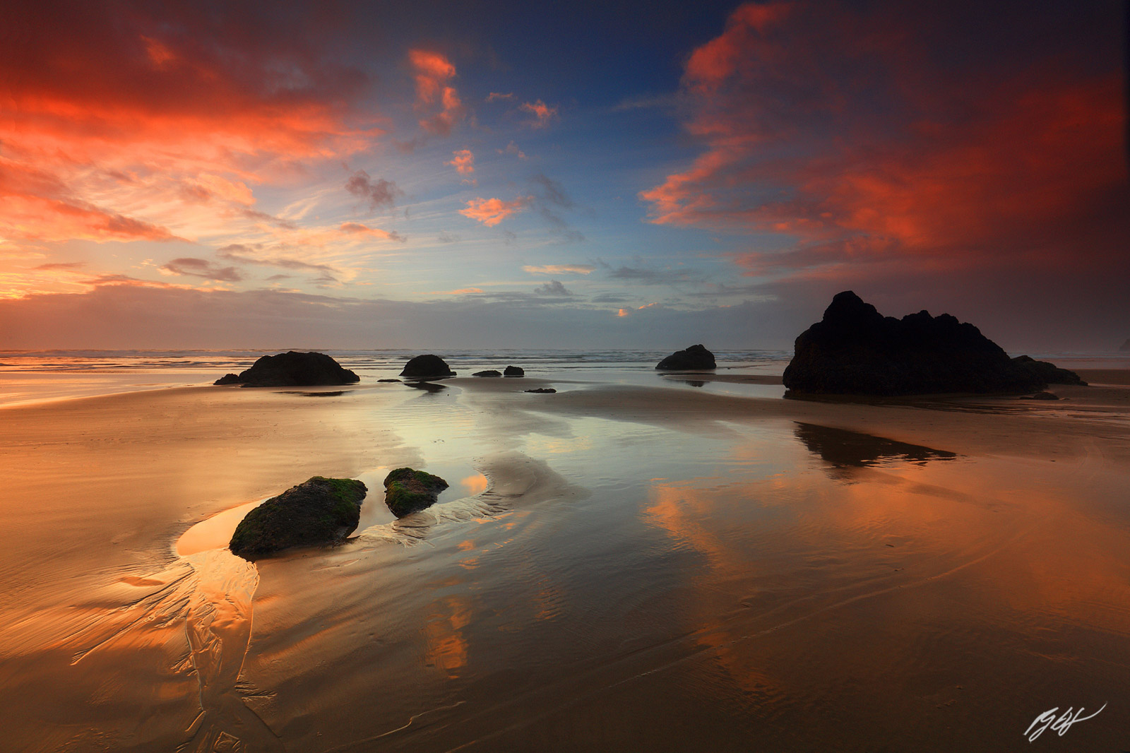 Sunset Reflection from the South End of Cannon Beach on the Oregon Coast