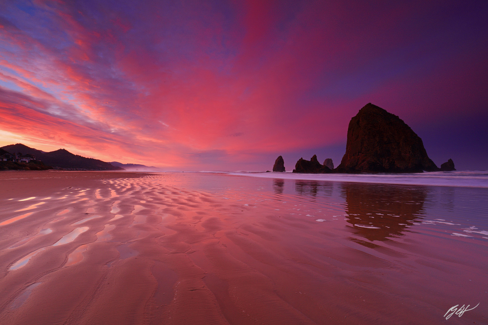 Sunrise Reflections with Haystack Rock from Cannon Beach on the Oregon Coast