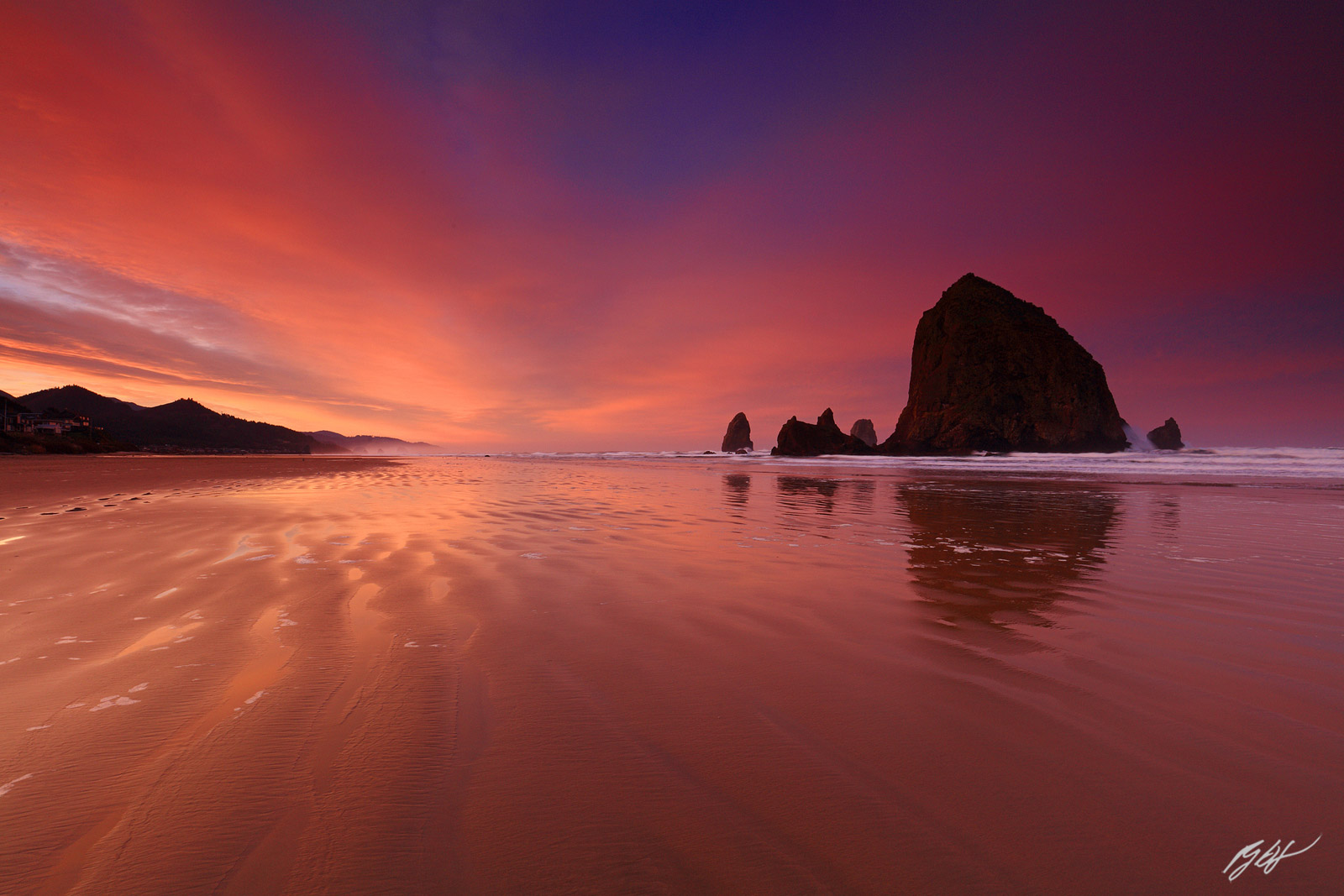 Sunrise and Haystack Rock from Cannon Beach in Oregon