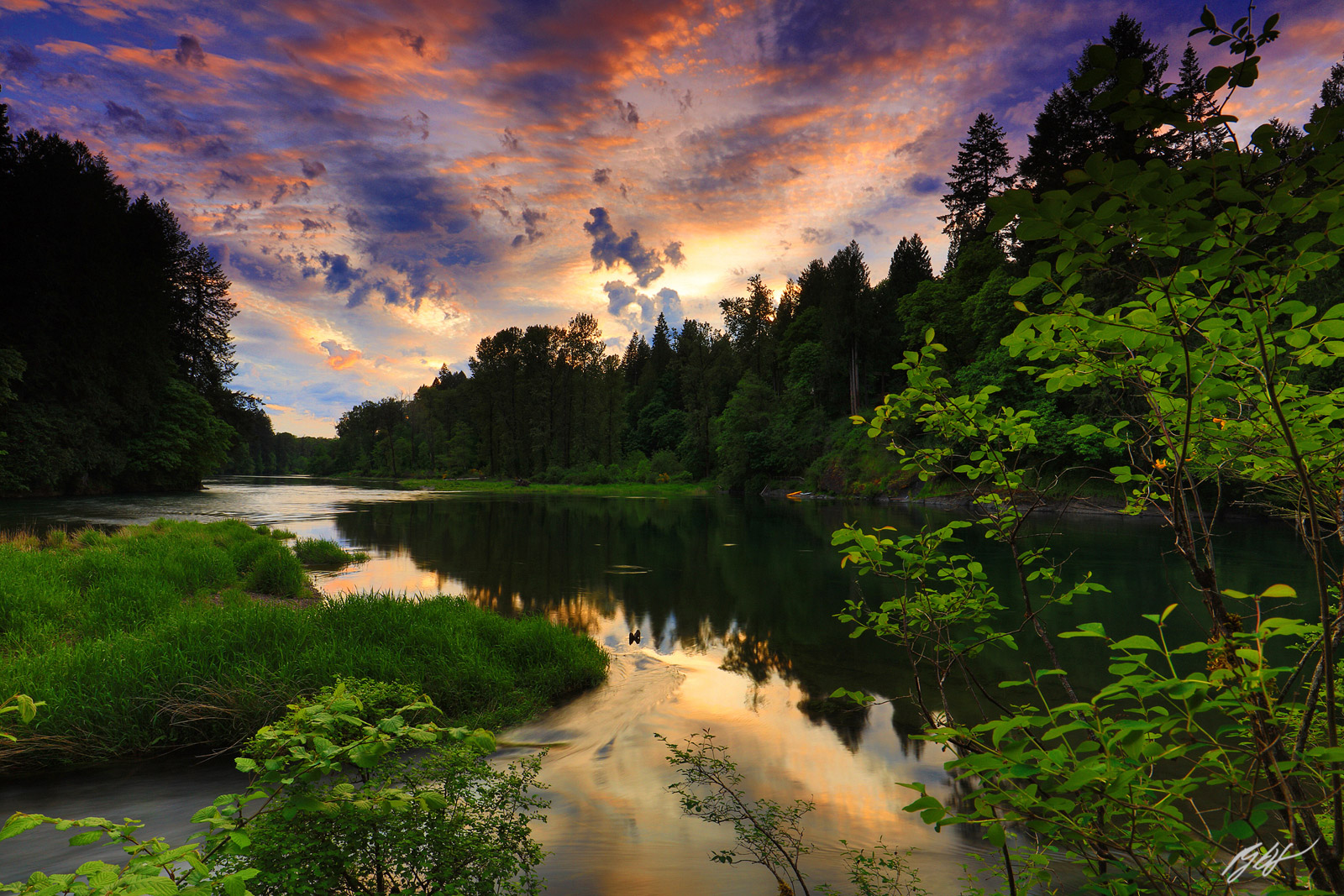 Sunset Reflections on the Cedar River in Washington