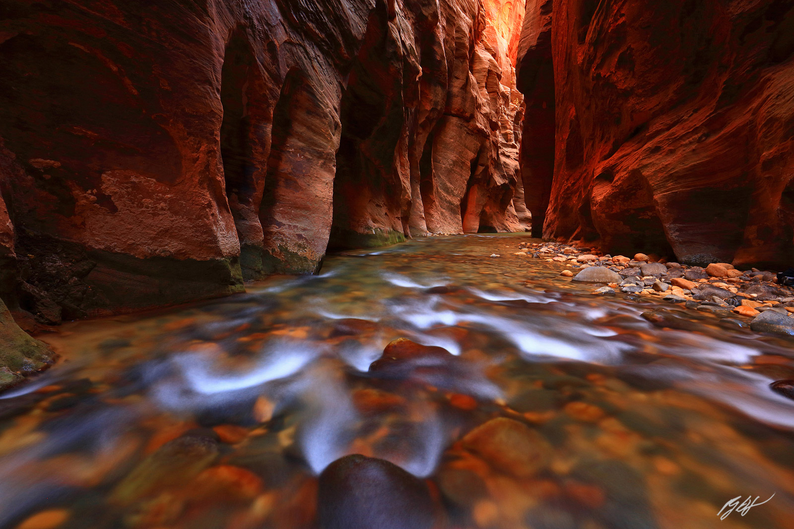 The Virgin River Running Through the Narrows in Zion National Park in Utah