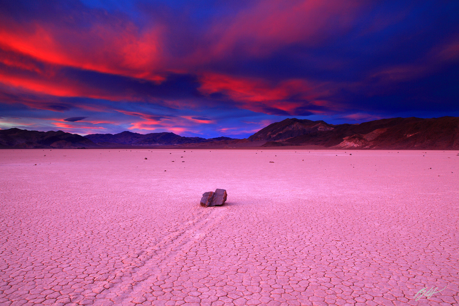 Sunset showing the Mysterious Movement of the Rocks on the Race Track in Death Valley National Park in California