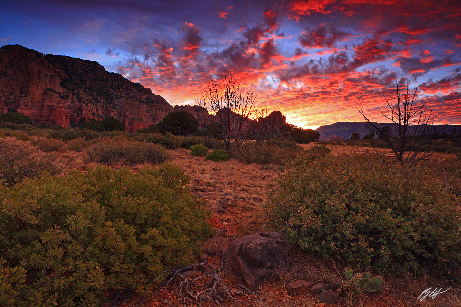 Sunrise Lights up the Sky in the Red Rock Mountain Secret Wilderness in Sedona, Arizona