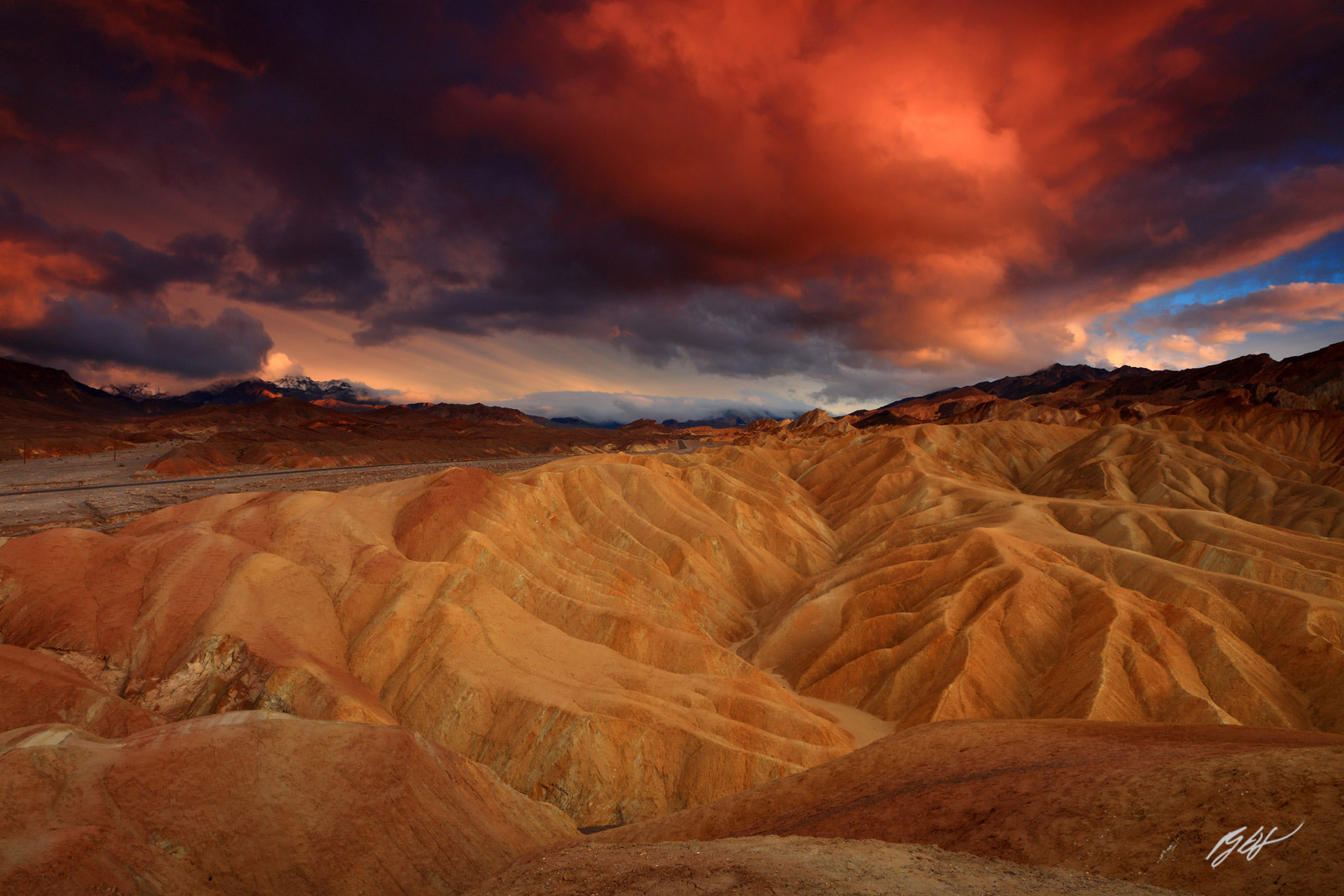 Sunset over the Alluvial Fans from Zabriskie Point in Death Valley National Park in California