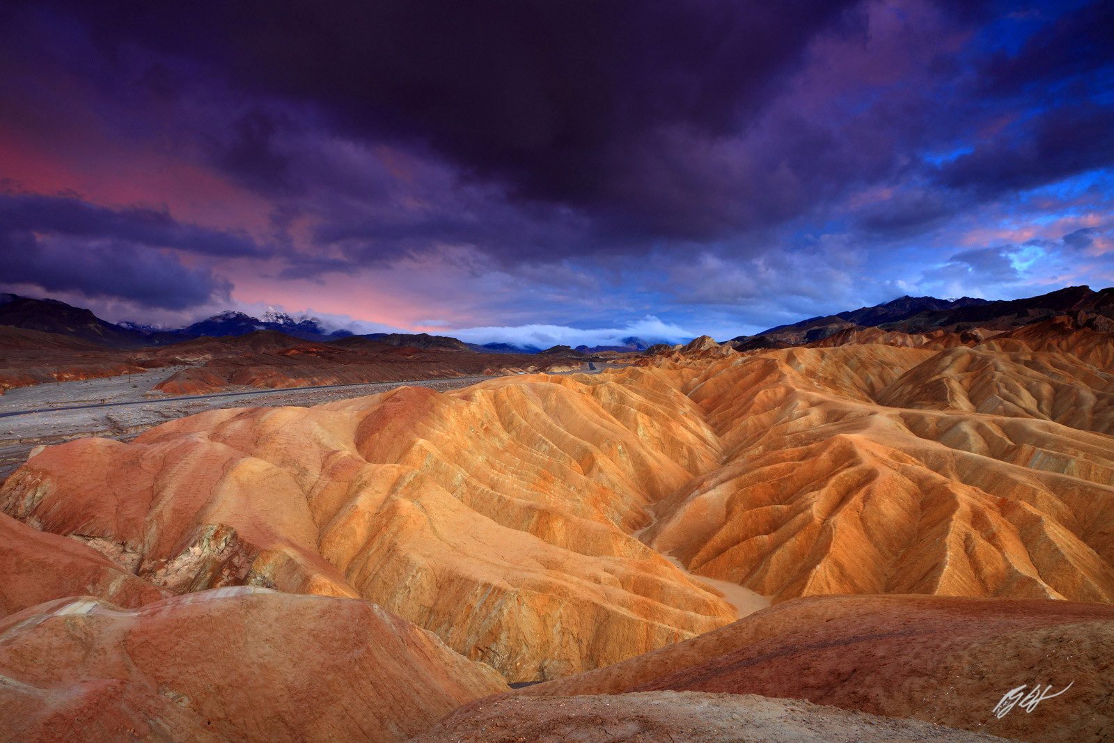 Sunset over the Alluvial Fans from Zabriskie Point in Death Valley National Park in California