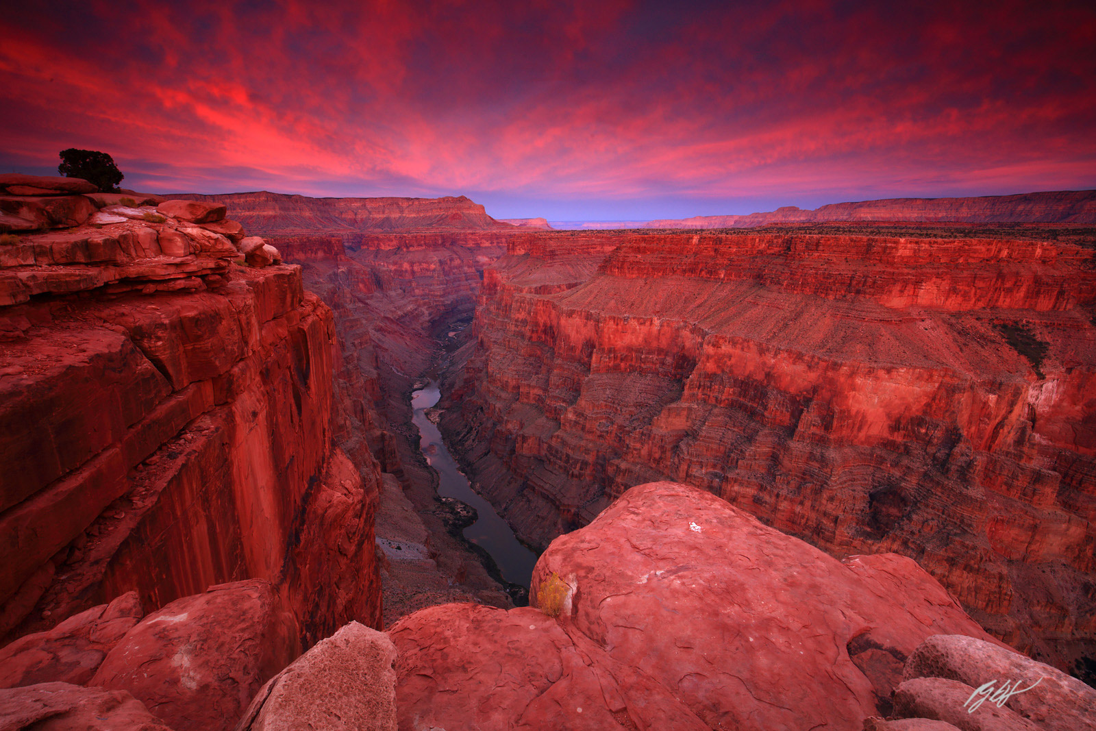 Sunset over the Grand Canyon from Toroweap Overlook in the backcountry of Grand Canyon National Park in Arizona
