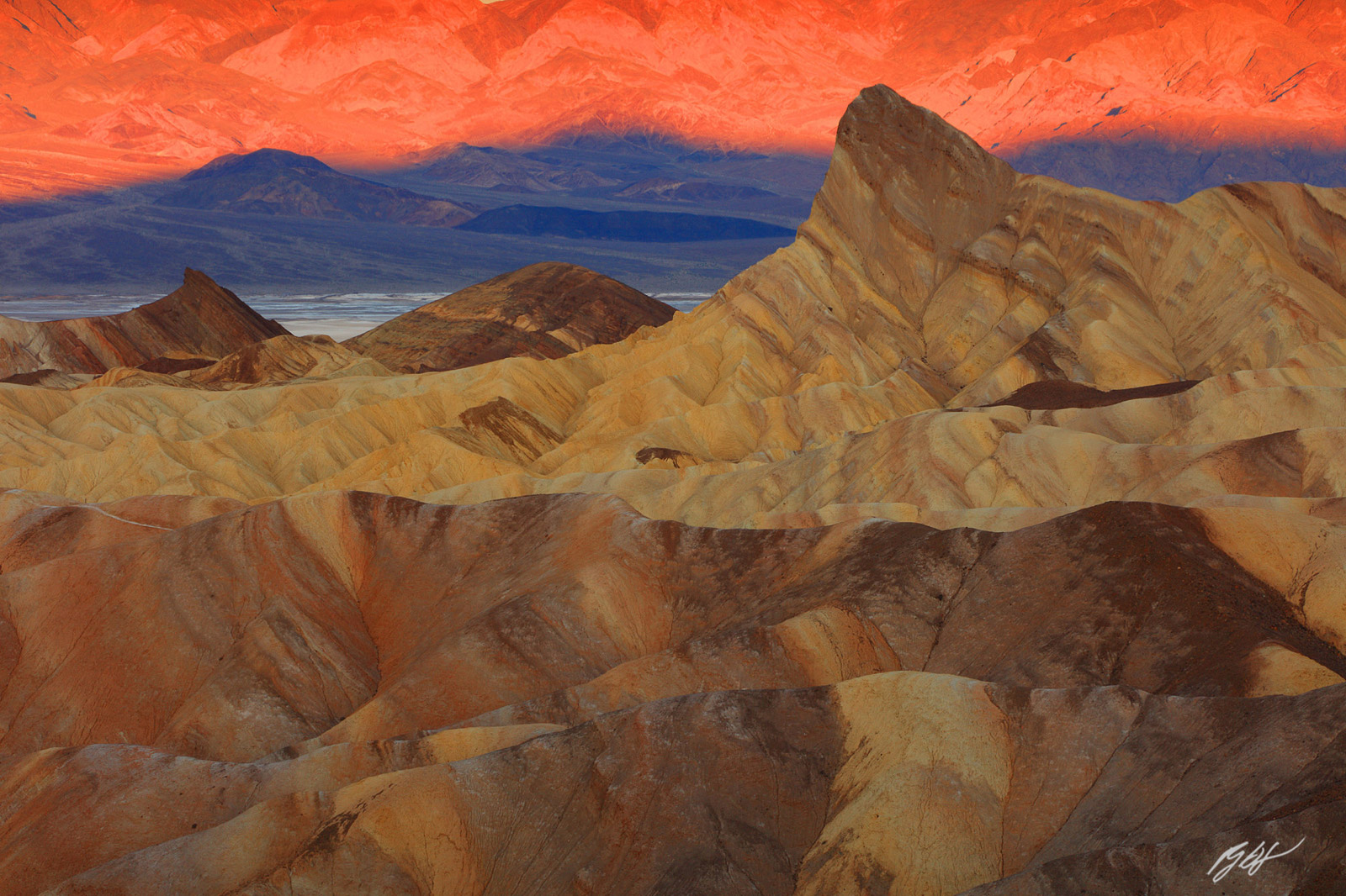 Sunrise Manly Beacon from Zabriskie Point in Death Valley National Park in California